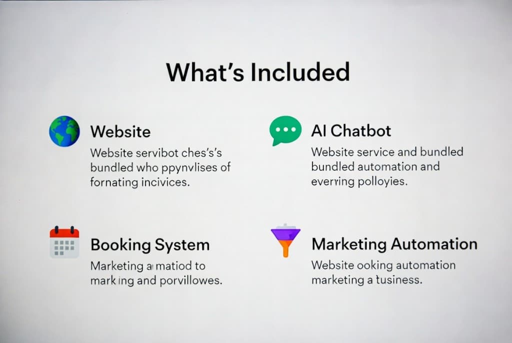Website, AI chatbot, booking system, and marketing automation included in the bundle